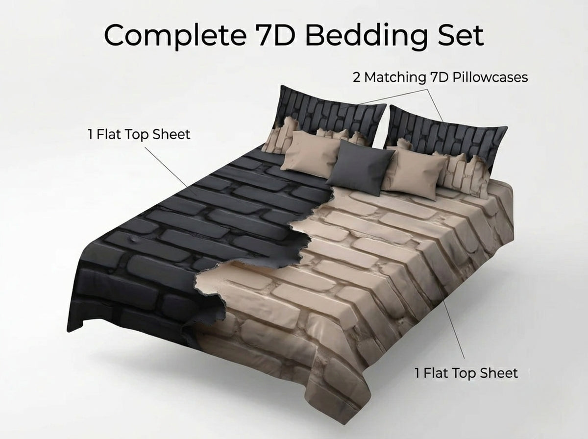 Urban Brickscape 280-TC 7D Bedsheet Set - (Black & Beige)