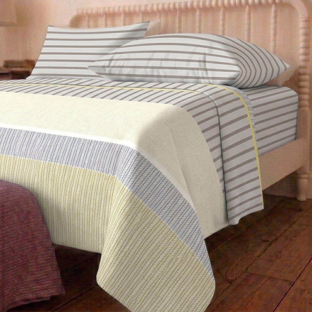 Linen Stripe Cotton Bedsheet & Comforter Set