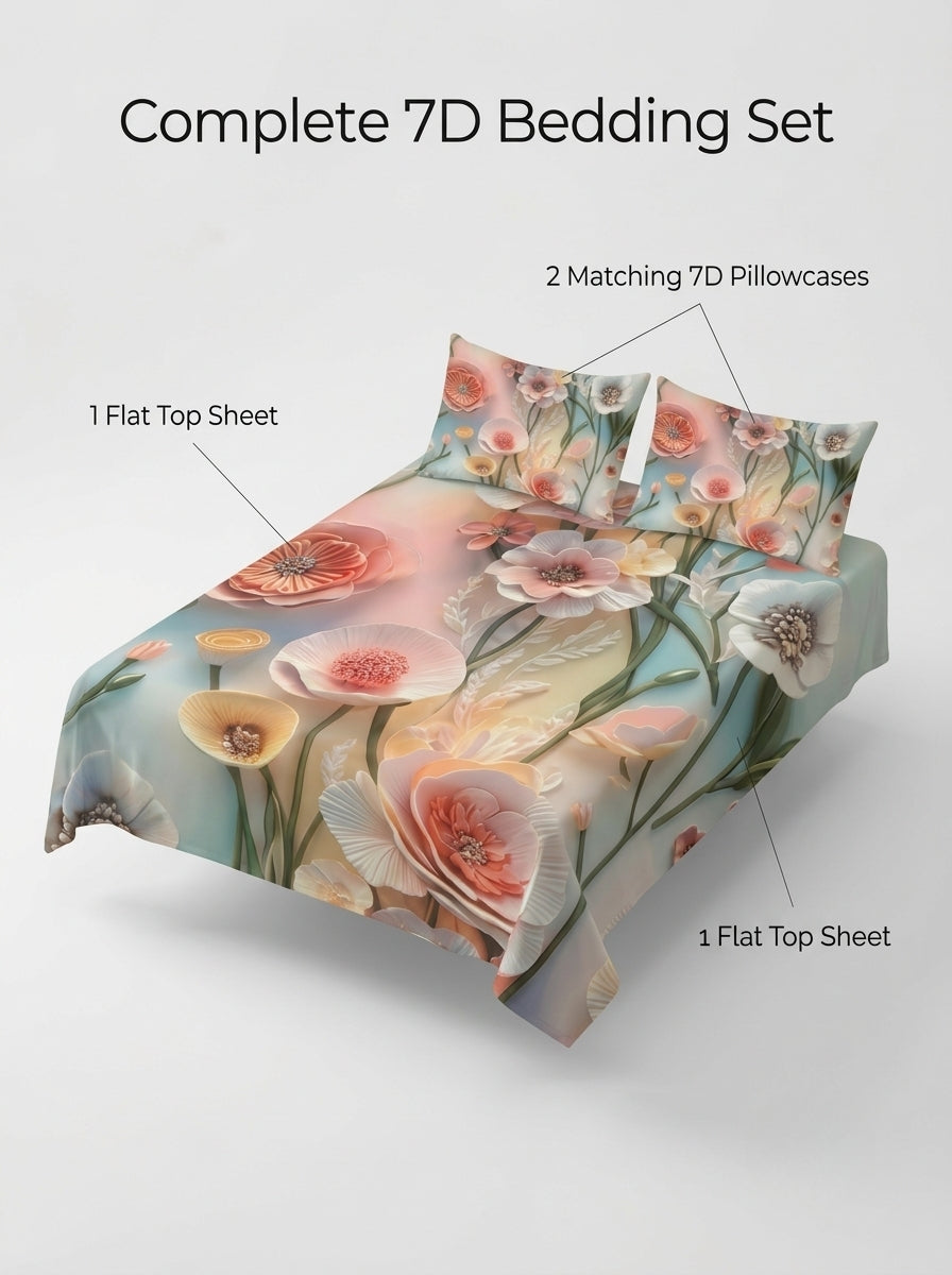 Fairy Tale Rose Mist 280-TC 7D Bedsheet Set - (Ivory)