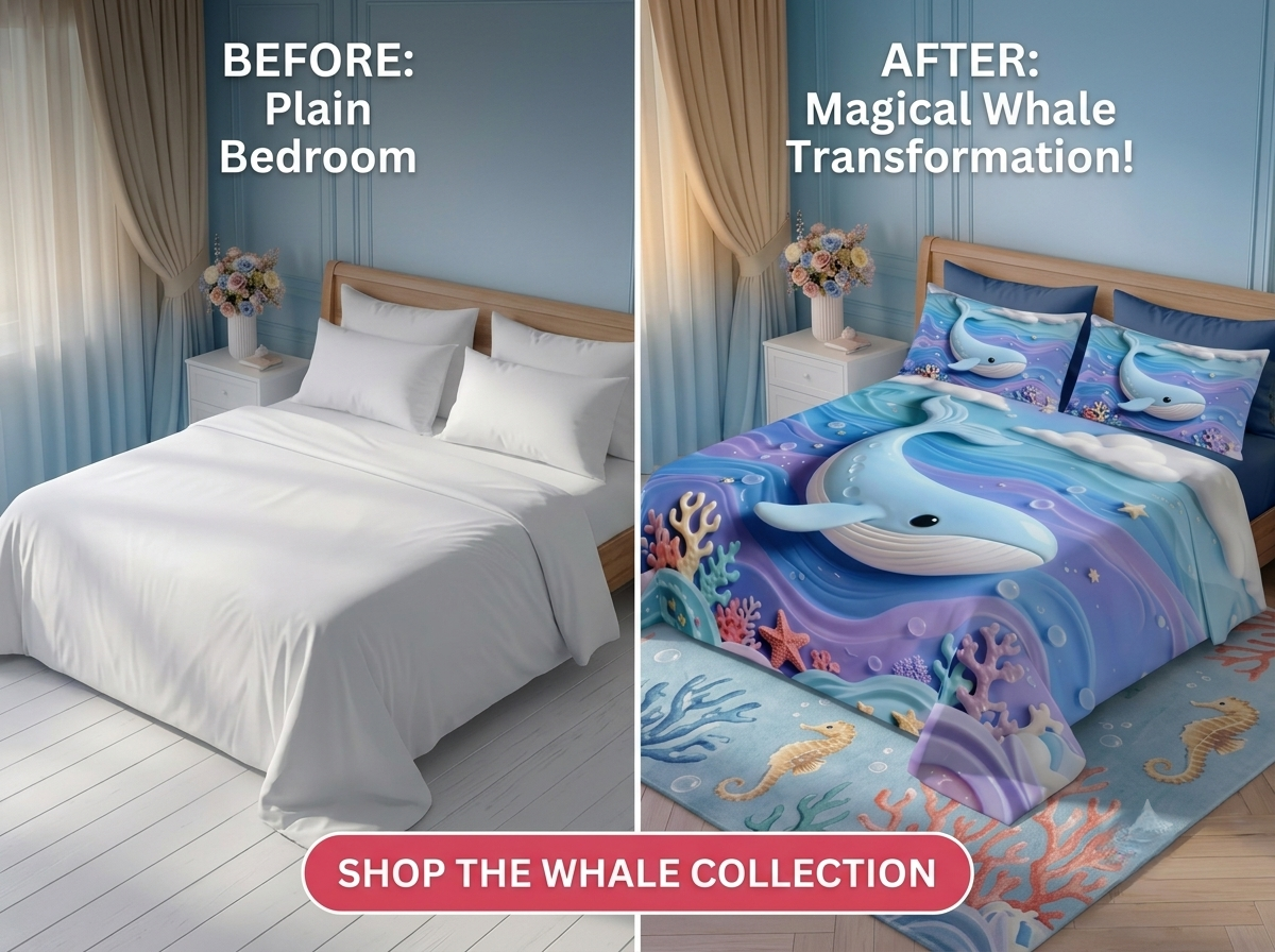 Fairy Tale Blue Whale 280-TC 7D Bedsheet Set - (Blue)