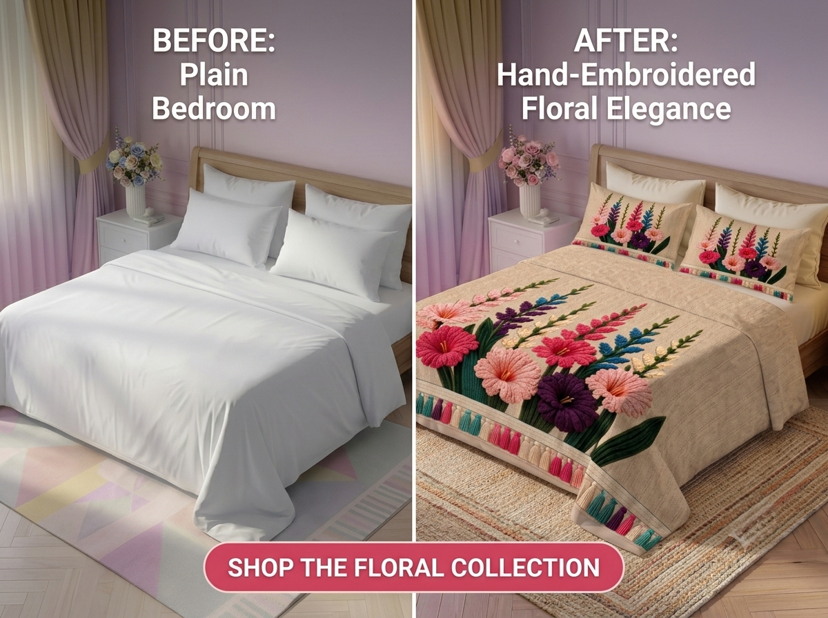 Bloomscape 280-TC Printed Bedsheet Set - (Natural Beige)