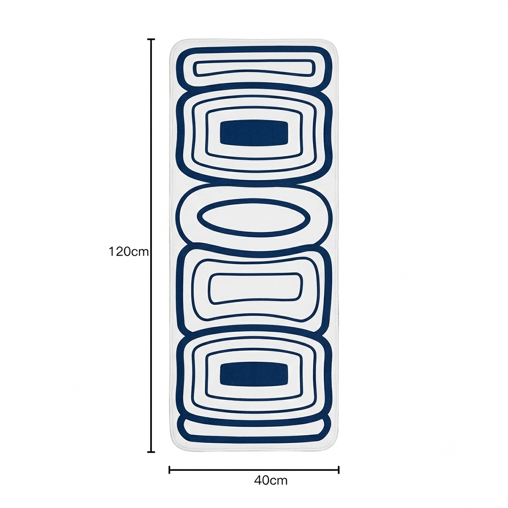 Virasaah Navy Grid Designer Floor Mat (Blue & White)