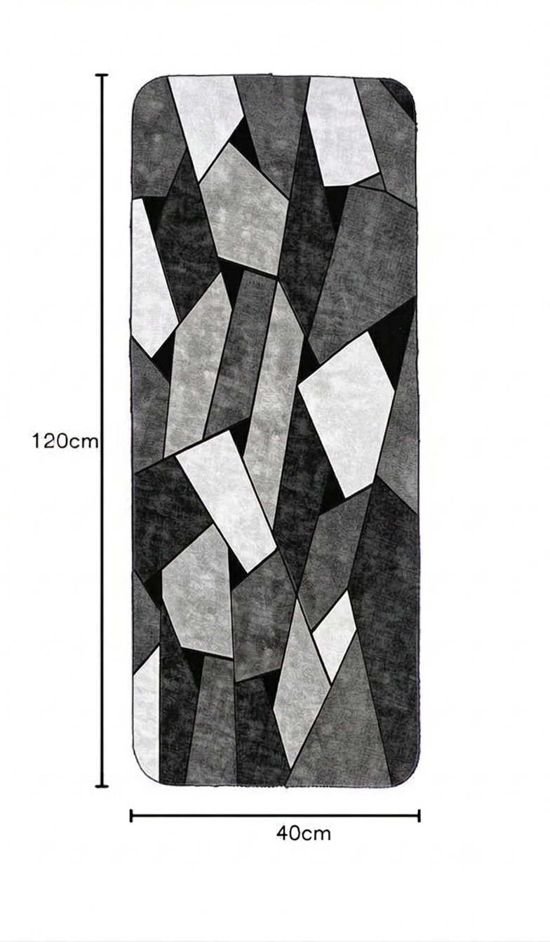 Virasaah Geometric Blocks Designer Floor Mat (Grey & Black)