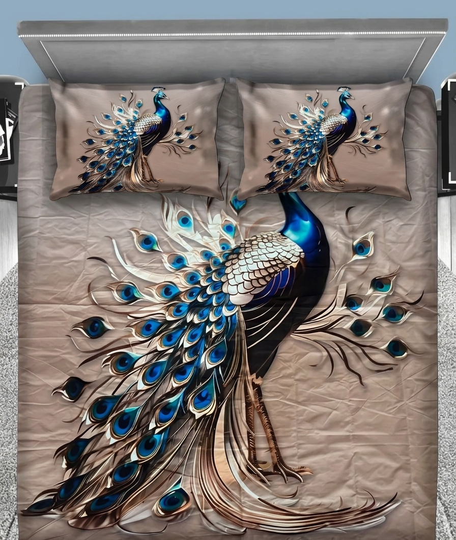 Royal Peacock Dream 280-TC 7D Bedsheet Set - (Taupe)