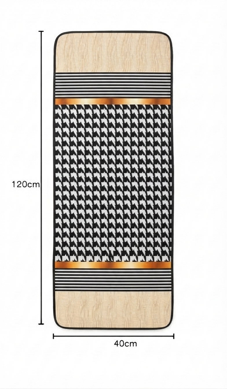 Virasaah Checkered Blocks Designer Floor Mat (Black & Beige)