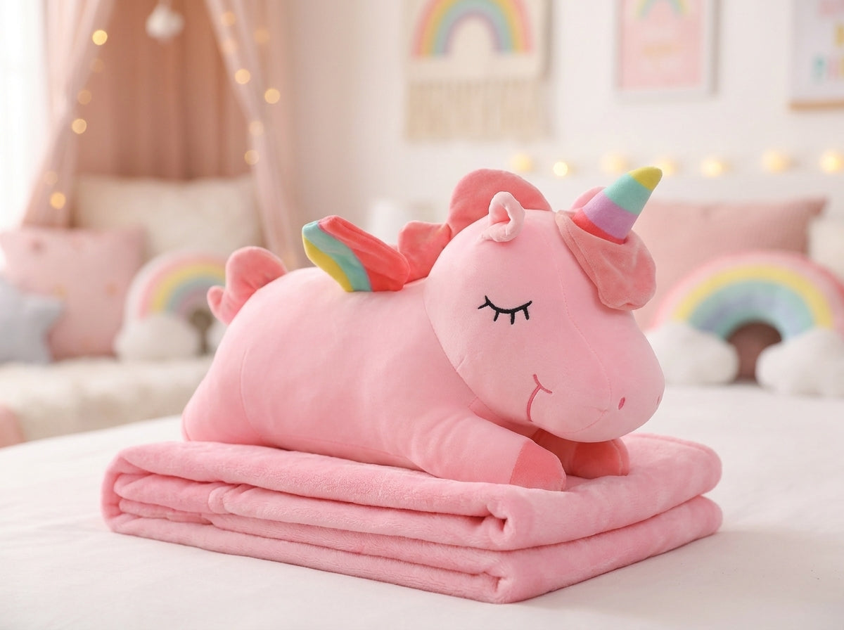 Pink Unicorn 3 in 1 Kids Blanket, Pillow & Soft Toy (pink)
