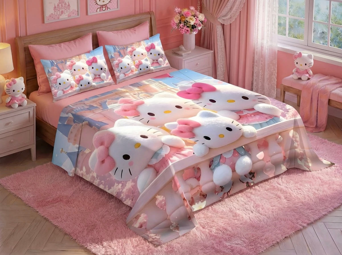 Fairy Tale Kitty Bliss 7D Bedsheet set - pink
