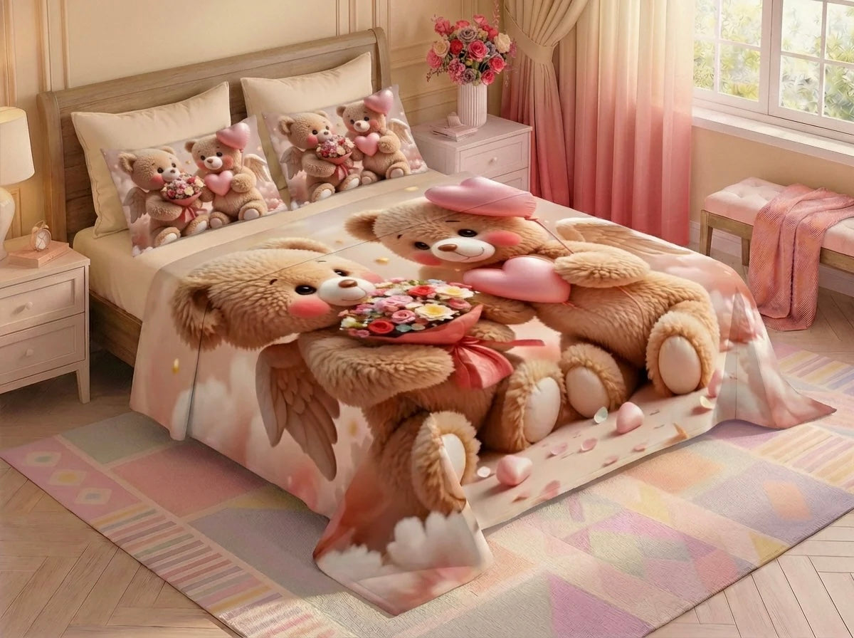 Fairy Tale Blush Bear 7D Bedsheet Set - Pink