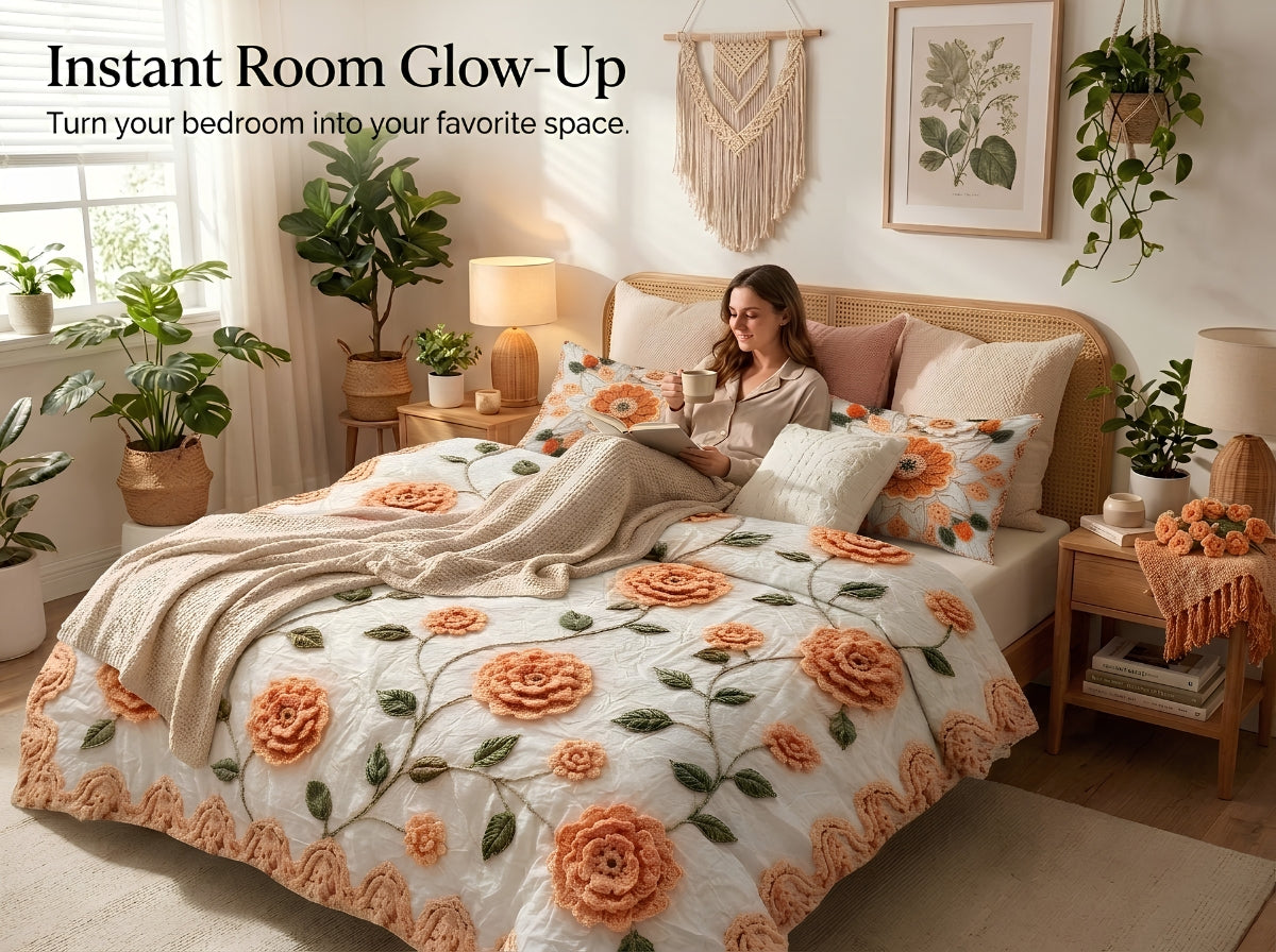 Yellow Rose 280-TC Printed Crochet Paradise Bedsheet Set - (Mustard)