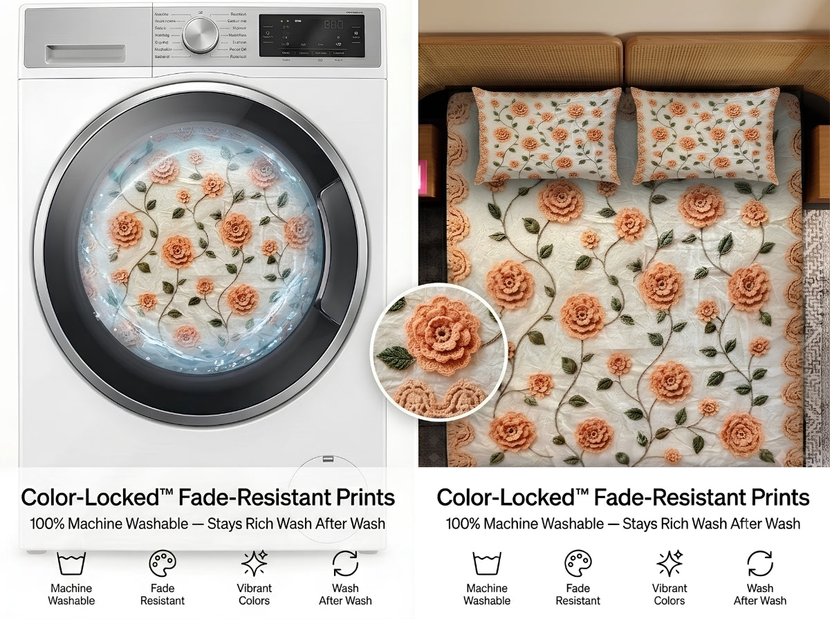 Yellow Rose 280-TC Printed Crochet Paradise Bedsheet Set - (Mustard)