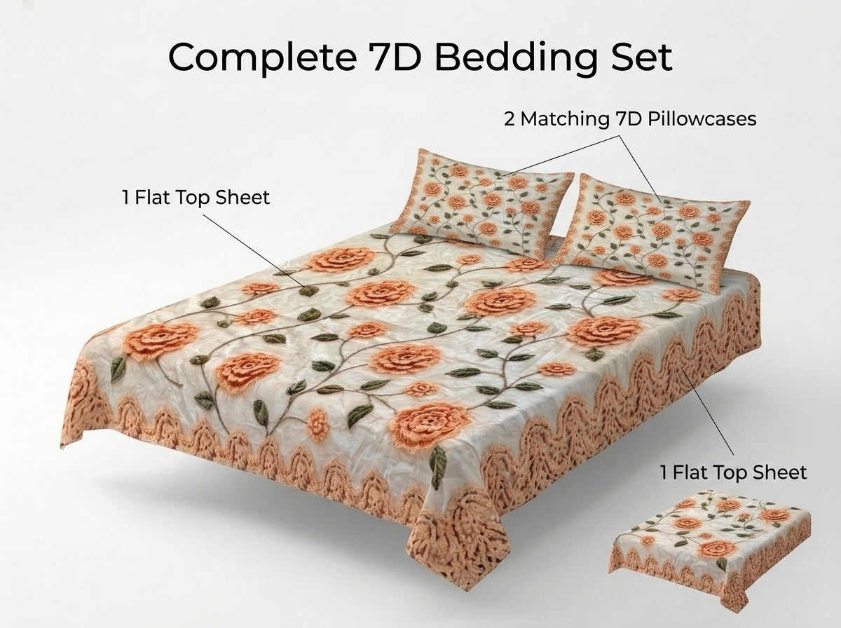 Yellow Rose 280-TC Printed Crochet Paradise Bedsheet Set - (Mustard)