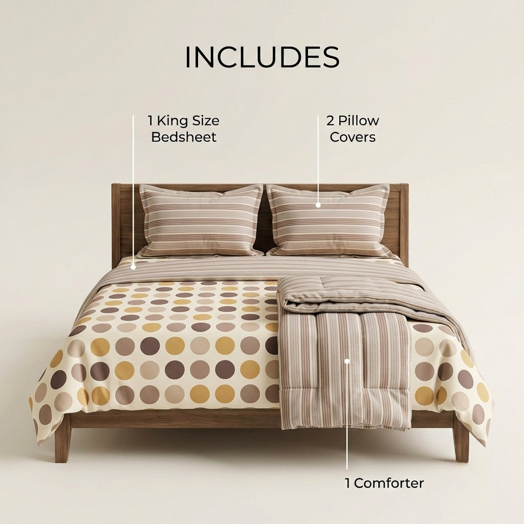 Dotted Mosaic Cotton Bedsheet & Comforter Set