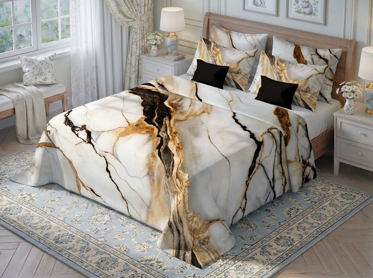 Fairy Tale Ivory Quartz 7D Bedsheet Set - (Ivory)