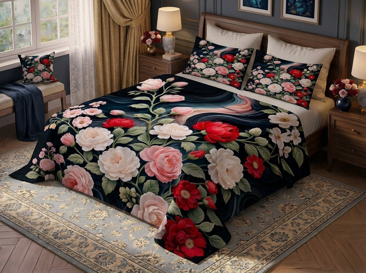 Fairy Tale Moonlit Garden 7D Bedsheet Set - (Navy)