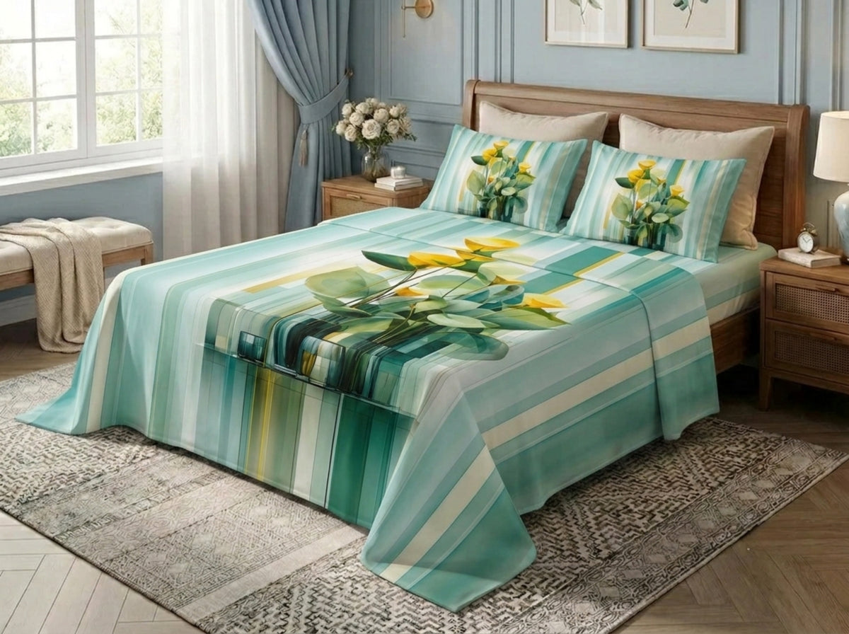 Botanical Glasshouse 280-TC 7D Bedsheet Set - (Aqua)