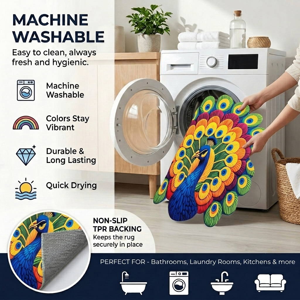 Royal Peacock Designer Floor Mat (Multicolor)