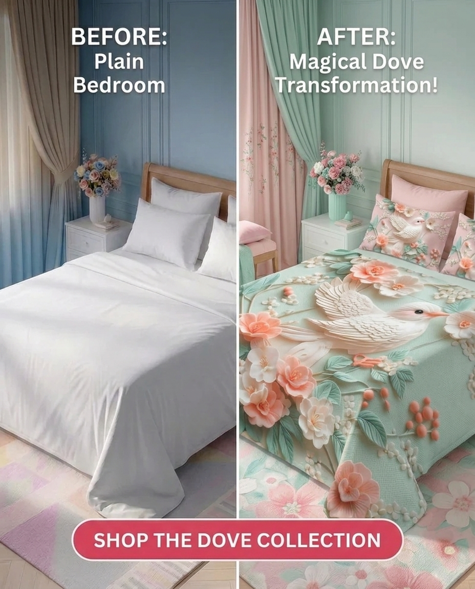 Fairy Tale Bird 7D Bedsheet Set – Ivory Peach