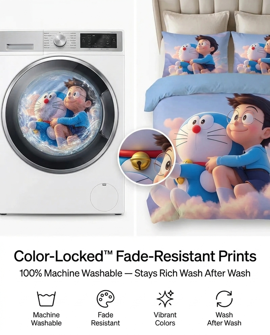Fairy Tale Doraemon 7D Bedsheet Set - (blue)