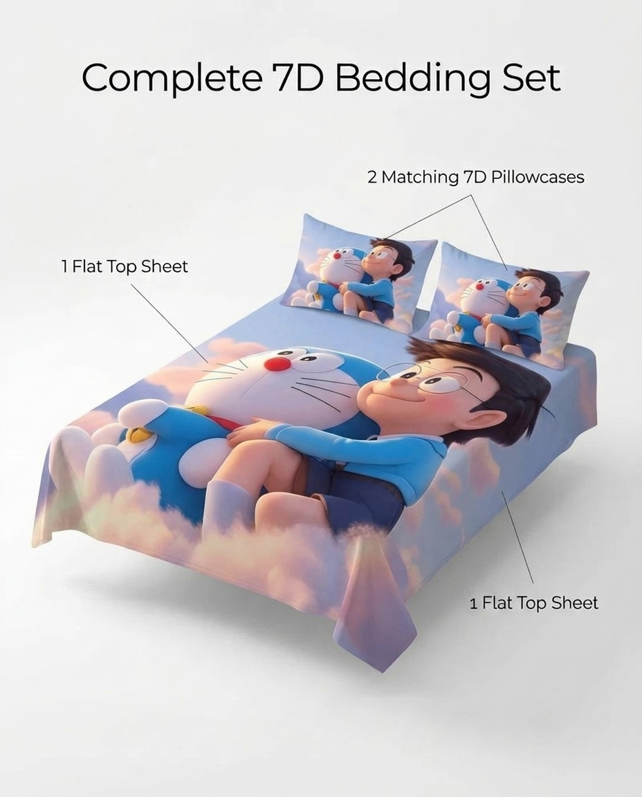 Fairy Tale Doraemon 7D Bedsheet Set - (blue)