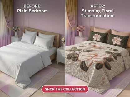 Magnolia Elegance 280-TC 7D Bedsheet Set - (Cream & Olive)