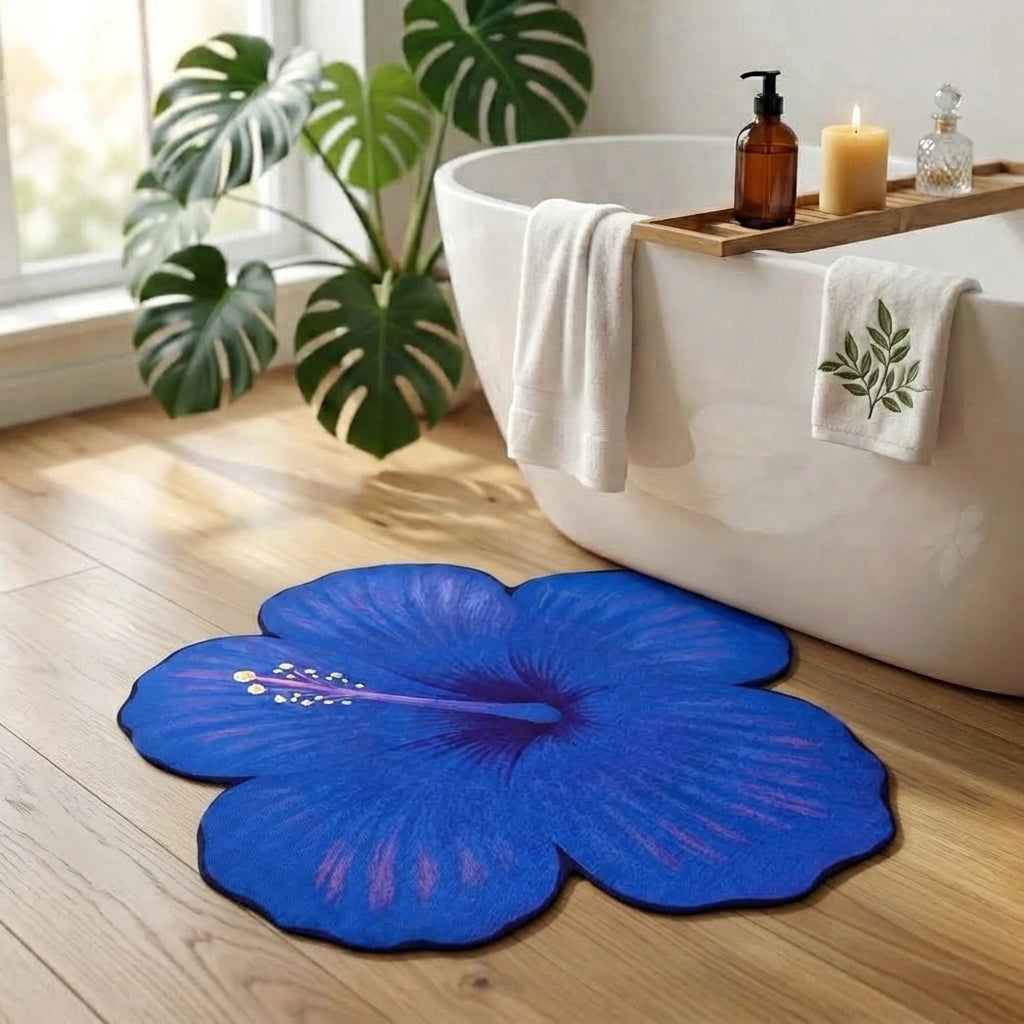Blue Hibiscus Bloom Designer Floor Mat (Blue)