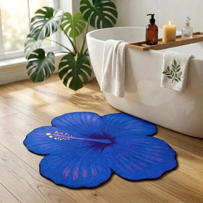 Blue Hibiscus Bloom Designer Floor Mat (Blue)