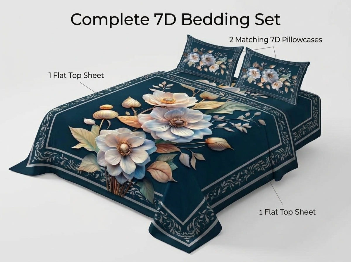Fairy Tale Midnight Flower 280-TC 7D Bedsheet Set – (Navy)