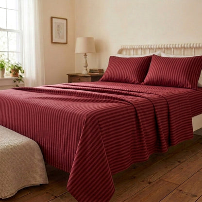 Burgundy Stripe 320-TC Cherry Gingham Bedsheet (Wine Red)