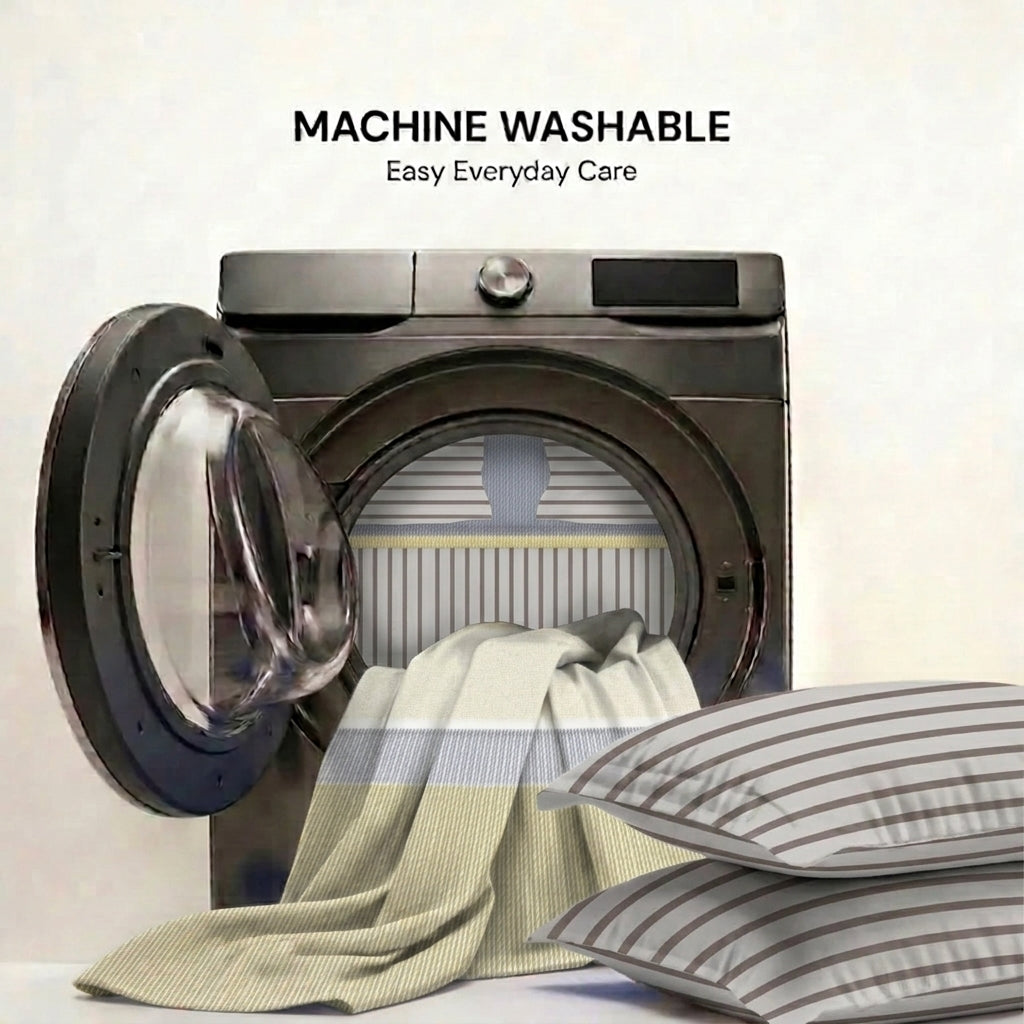 Linen Stripe Cotton Bedsheet & Comforter Set
