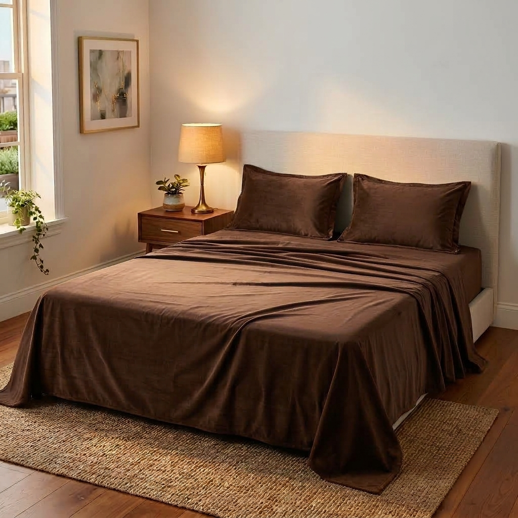 Mocha Luxe Velvet Bedsheet (Brown)