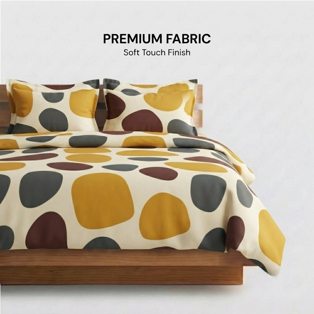 Mustard Pebble 320-TC Cherry Gingham Bedsheet (Yellow & Grey)