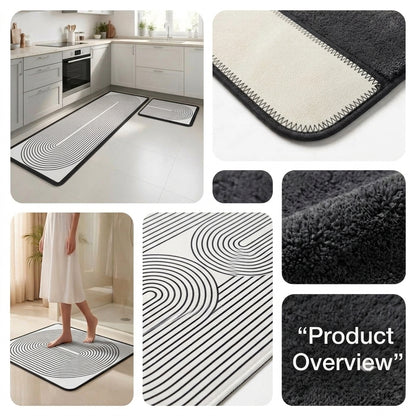 Virasaah Linear Wave Designer Floor Mat (White & Grey)