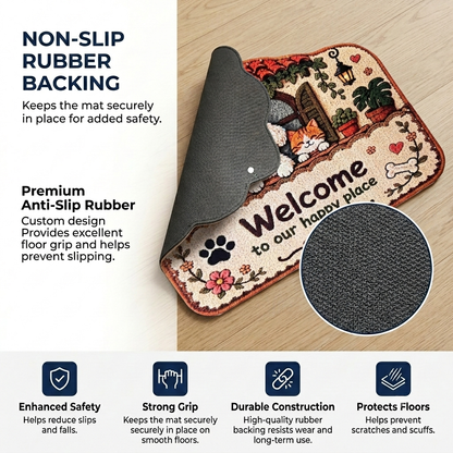 Happy Paws Welcome Designer Floor Mat (Cream & Brown)