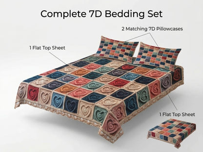 Sweetheart Patchwork 280-TC Printed Crochet Paradise Bedsheet Set - (Multicolor)
