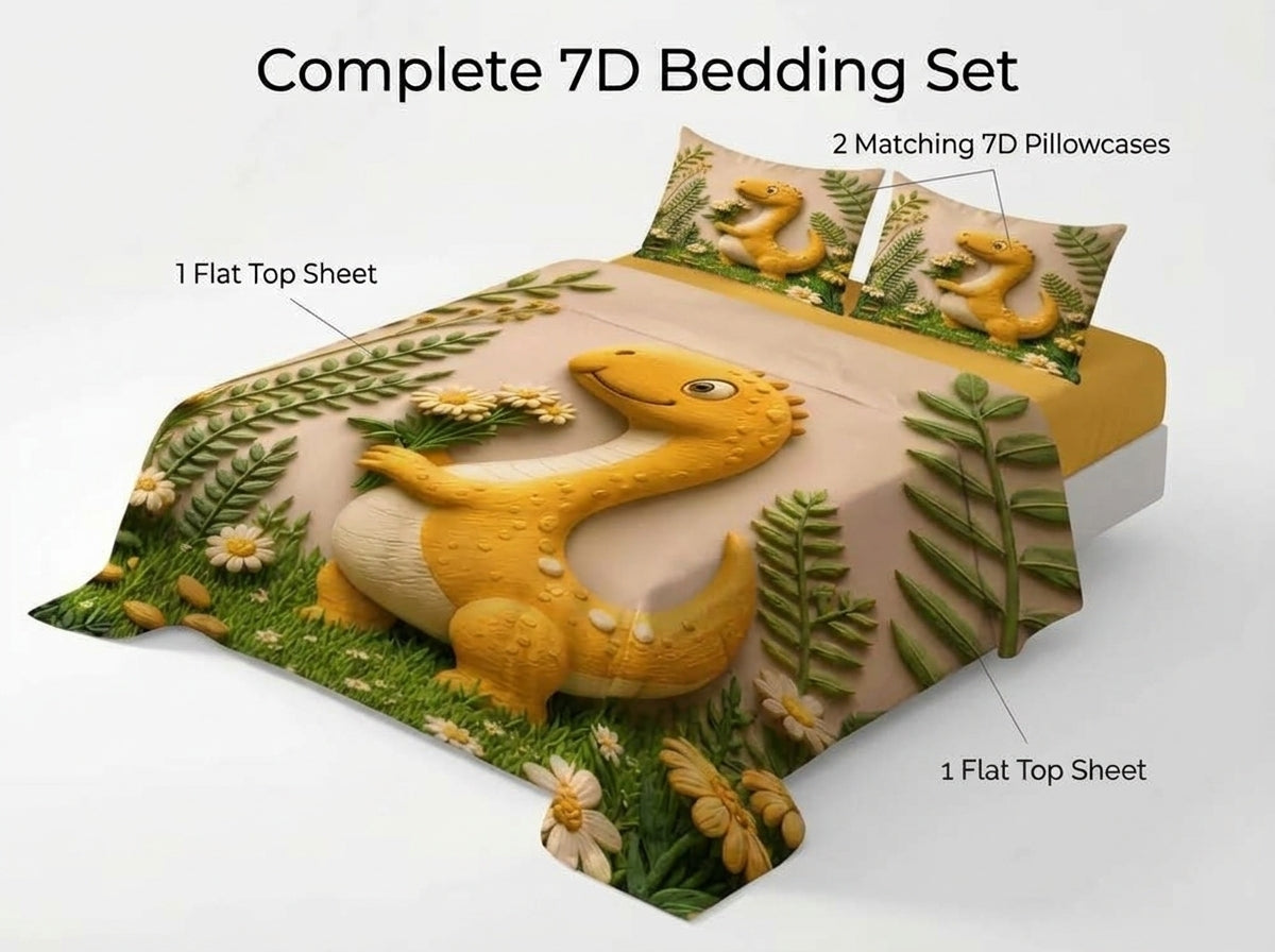 Fairy Tale Dino Bloom 280-TC 7D Bedsheet Set – (Sage Green)