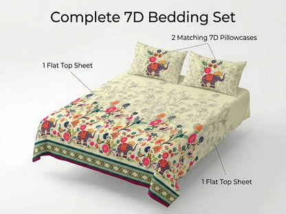 Royal Elephant Garden 280-TC 7D Bedsheet Set - (Multicolor)