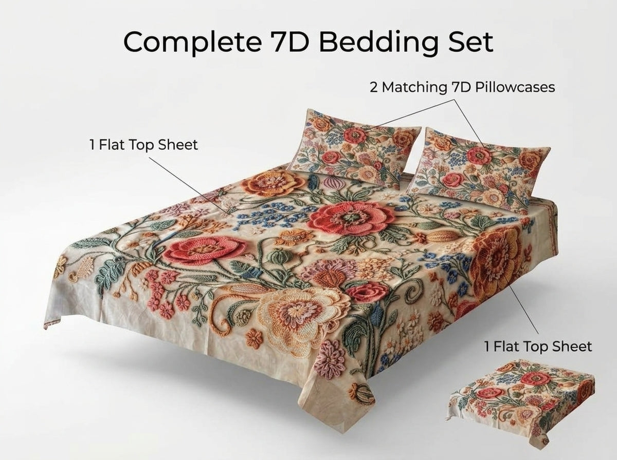 Vintage Floral 280-TC Printed Crochet Paradise Bedsheet Set - (Pastel Multicolor)