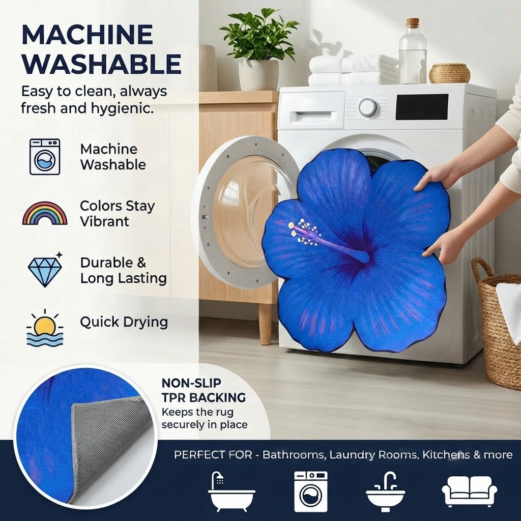 Blue Hibiscus Bloom Designer Floor Mat (Blue)