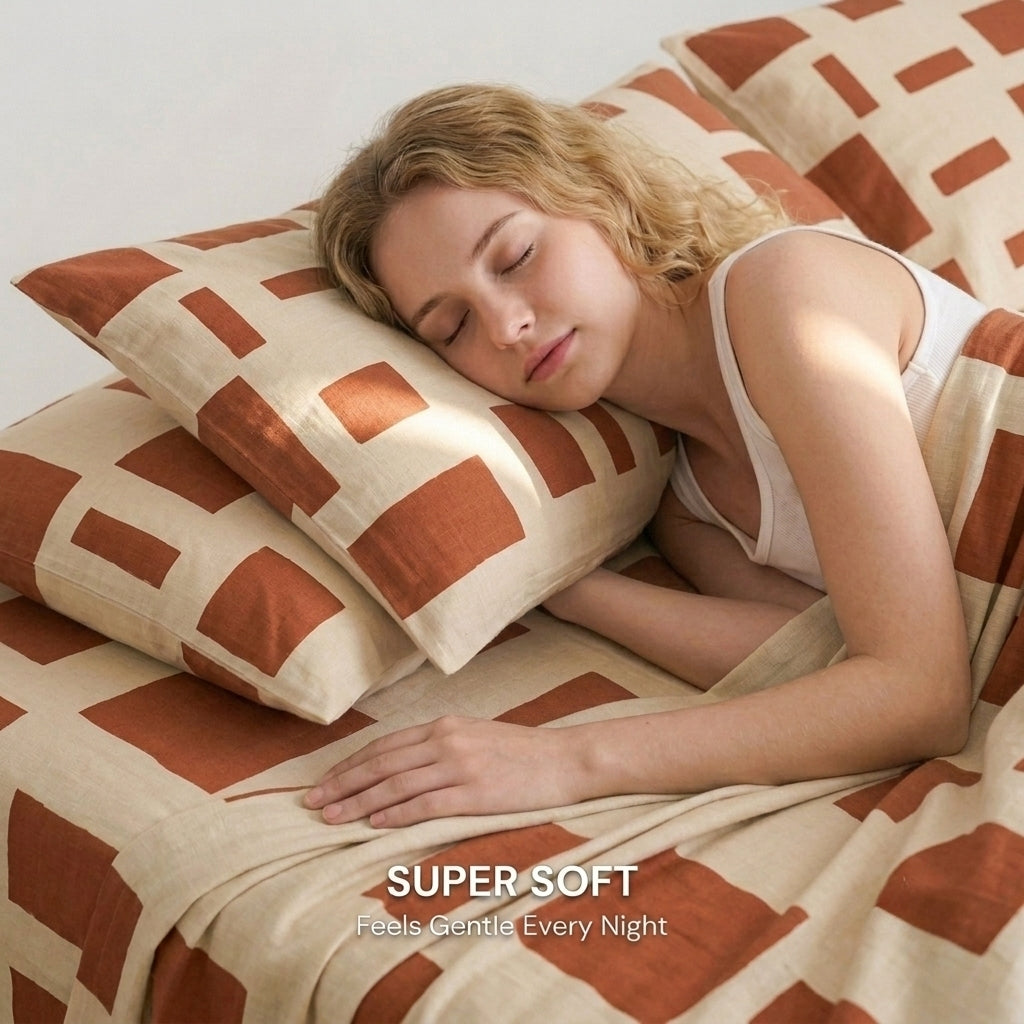 Terracotta Pebble 320-TC Cherry Gingham Bedsheet (Rust & Ivory)