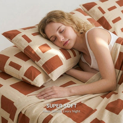 Terracotta Pebble 320-TC Cherry Gingham Bedsheet (Rust & Ivory)