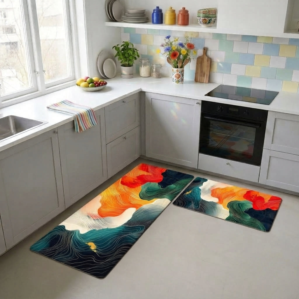 Virasaah Abstract Waves Designer Floor Mat (Multicolor)