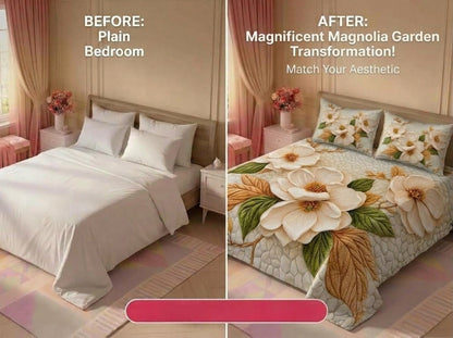 Floral Reverie 280-TC Printed 7D Bedsheet Set – (Cream & Sage)