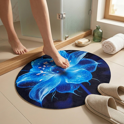 Midnight Bloom Floral Designer Floor Mat (Royal Blue)