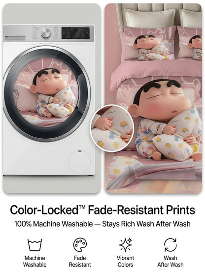 Fair Tale Shinchan giggles 280-TC 7D Bedsheet Set - (red blue)