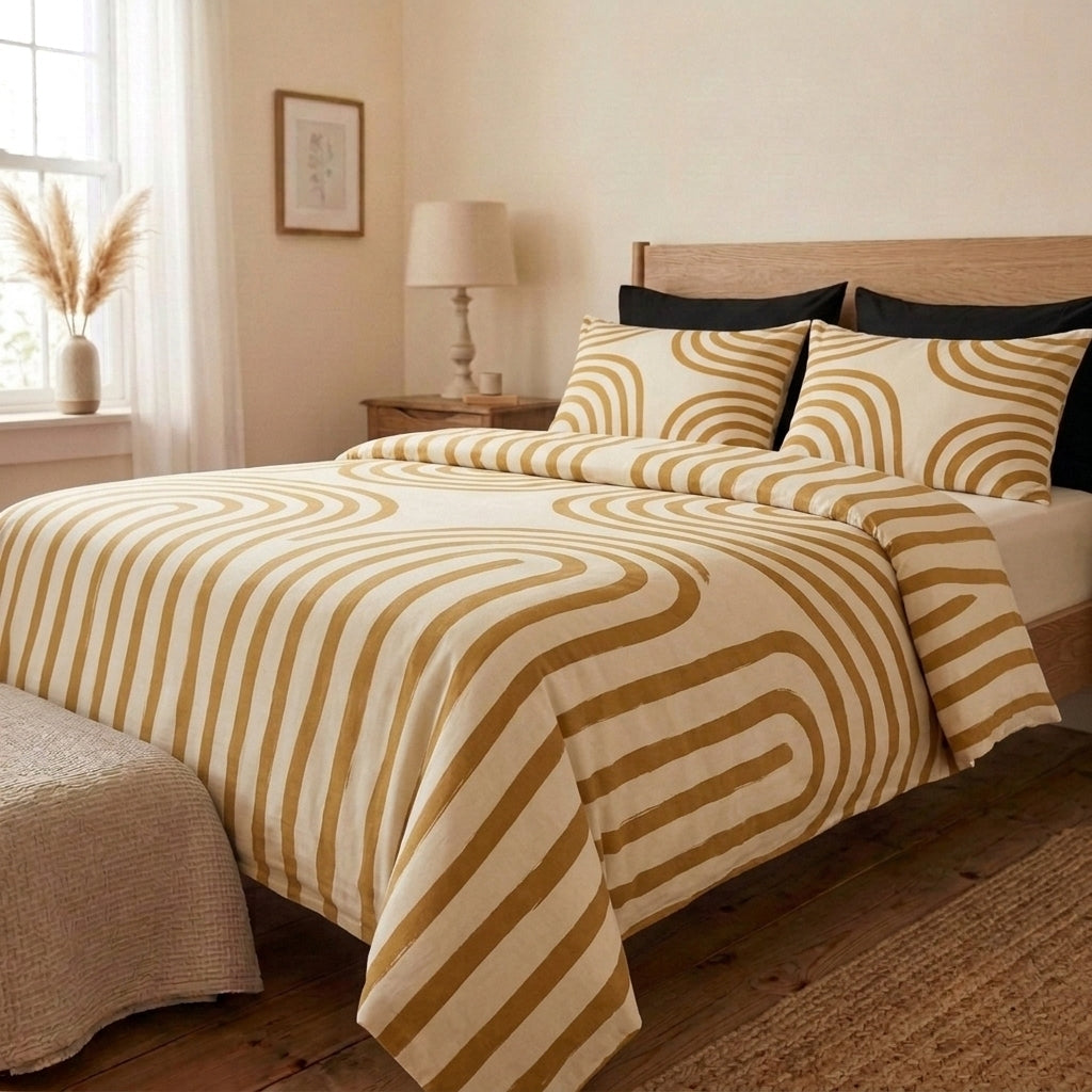 Golden Wave 320-TC Cherry Gingham Bedsheet (Mustard & Ivory)