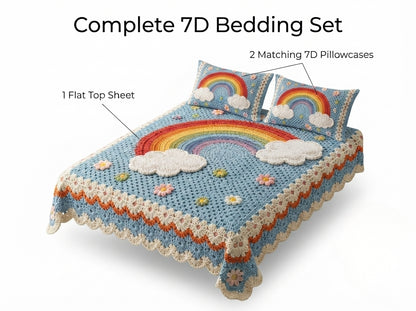 Rainbow Cloud 280-TC Printed Crochet Paradise Bedsheet Set - (Sky Blue)