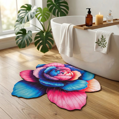 Velvet Rose Blossom Designer Floor Mat (Pink & Blue)