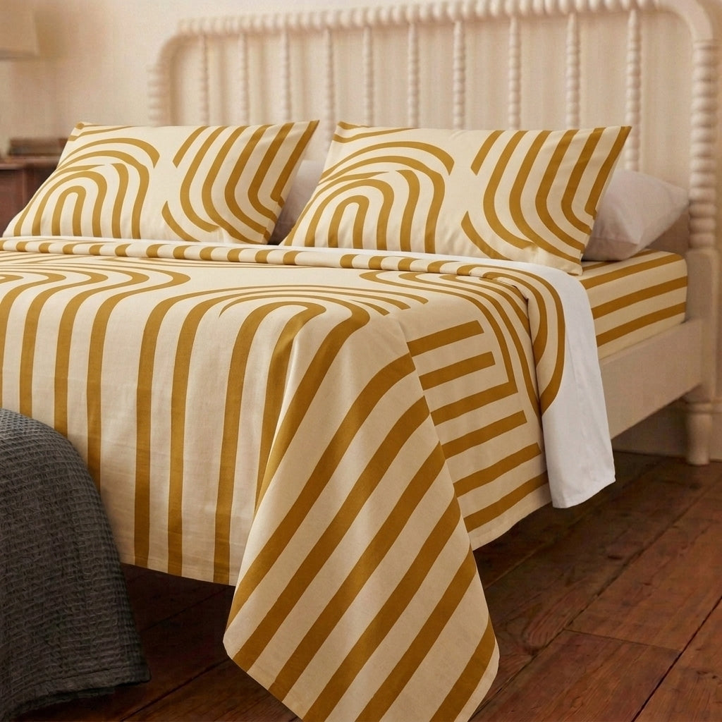 Golden Wave 320-TC Cherry Gingham Bedsheet (Mustard & Ivory)
