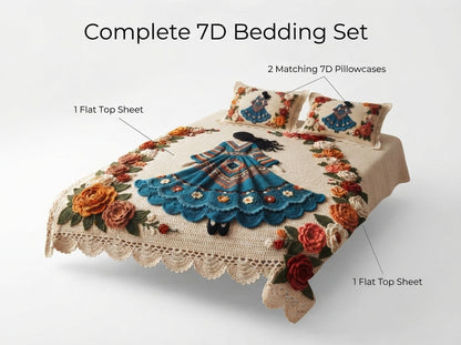 Doll Garden 280-TC Printed Crochet Paradise Bedsheet Set - (Multicolor)