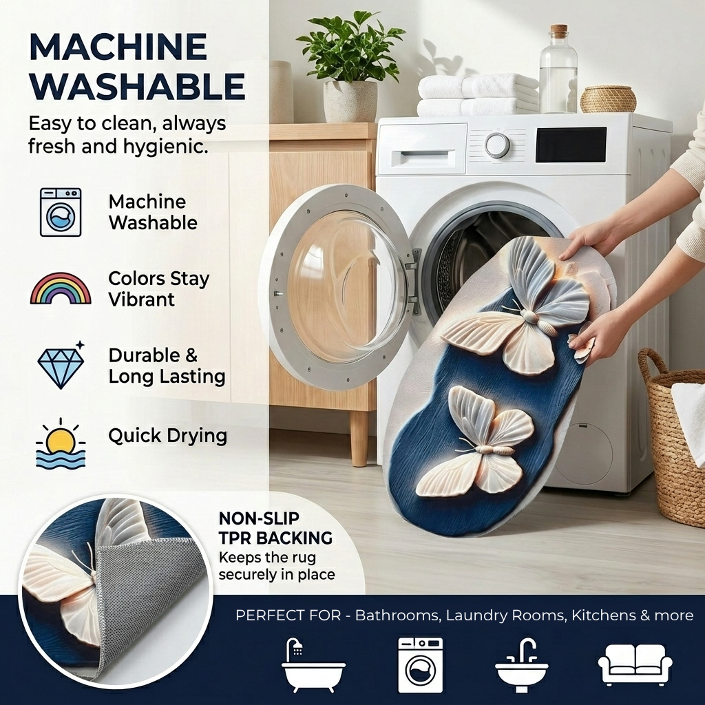 Azure Butterfly Designer Floor Mat (Blue & Ivory)